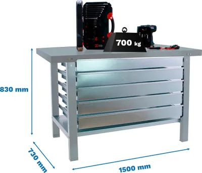Zdjęcie produktu dla Stół warsztatowy z zabezpieczeniami SIMONWORK BT6L PRO METAL 5BOX 1500 SZARY