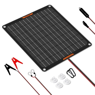 Immagine prodotto di Pannello solare 10 W - 12 V - Monocristallino - Con regolatore di carica - IP67 impermeabile