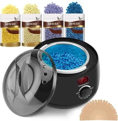 Produktbild von Wachs Haarentfernung Wachswärmer Waxing Maschine Wachserhitzer, 400g Wachsperlen, 30 Holzspateln