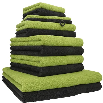 Produktbild von Betz 12-tlg. Handtuch-Set PREMIUM 2 Duschtücher 4 Handtücher 2 Gästetücher 2 Seiftücher 2 Waschhandschuhe  Farbe: graphit / avocadogrün