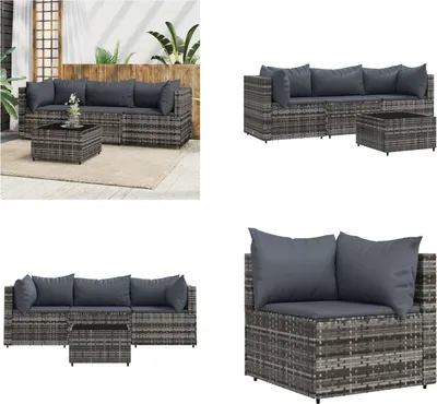 Image de vidaXL 4 pcs. Garden Lounge Set with Coussins Grey Poly Rattan - Garden Lounge Set - Garden Lounge Sets - Outdoor Lounge Set - Lounge Set Terrasse