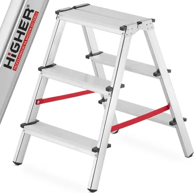 Zdjęcie produktu dla Drabina domowa aluminiowa dwustronna schodki składane HIGHER 2x3 125kg