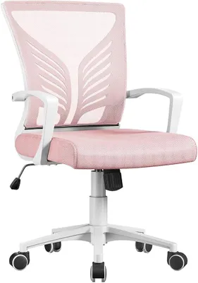 Imagen del producto de Silla de oficina ergonómica, giratoria con función de balanceo, color rosa claro