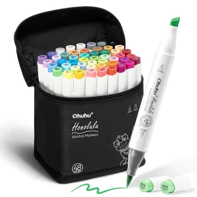 Produktbild von Ohuhu Alkoholmarker 48 Pinsel & Keilspitze für Erwachsene Ausmalen – 48 Farben