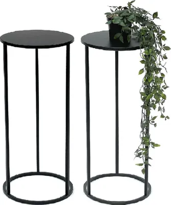 Produktbild von 2x DanDiBo Blumenhocker Metall Schwarz Rund 60 cm Blumenständer Beistelltisch 96316 Blumensäule Modern Pflanzenständer Pflanzenhocker