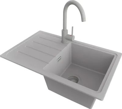 Produktbild von PRIMAGRAN Granitspüle Grau 70x44cm, Spülbecken 1 Becken + Küchenarmatur 32x20cm + Ablauf-Set, Küchenspüle ab 45er Unterschrank - Kopenhagen Easy