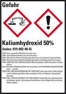 Produktbild von Dreifke® Aufkleber I GHS-Etikett Kaliumhydroxid 50%, GefStoffV/GHS/CLP, Folie...