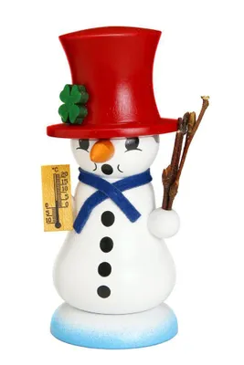 Produktbild von Räucherfigur Schneemann Schmelzi mit Kleeblatt rot Höhe 10 cm
