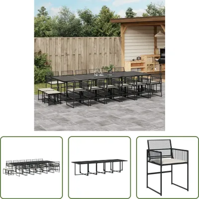 Produktbild von The Living Store 17-tlg. Garten-Essgruppe mit Kissen Schwarz Poly Rattan