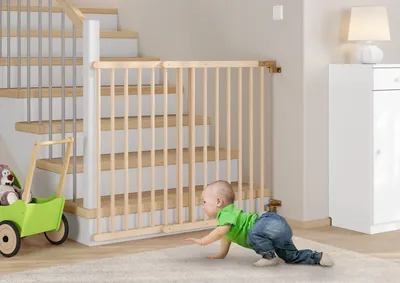 Produktbild von Türschutzgitter Treppenschutzgitter Absperrgitter Buche massiv Kindersicherung 70-108 cm 90.90-99
