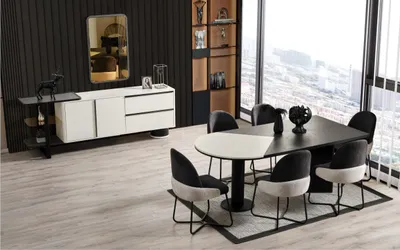 Image de Salle à manger Groupe Coin repas Table Chaises 7pcs Bois Noir