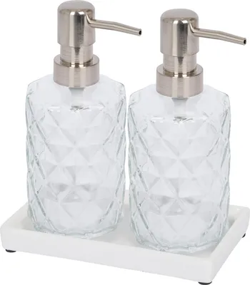 Produktbild von Harbor Housewares 2-teiliges Prisma-Seifenspender-Set aus Glas mit Keramikschale – 330 ml