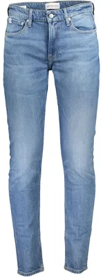 Image de Jean bleu pour homme : coupe étroite, 5 poches, Coton, effet délavé