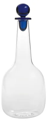 Zdjęcie produktu dla Elegancka butelka Saffron Bilia z niebieskiego szkła borokrzemianowego, ręcznie wykonana, minimalistyczny design do wody i wina, wysoka jakość