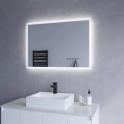 Produktbild von Badspiegel mit Beleuchtung 100x70cm Lichtspiegel Badezimmerspiegel Touch Schalter Dimmbar Kaltweiß 6400K Spiegelheizung IP44 Wandspiegel