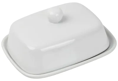 Image de Pot à beurre en céramique - Cloche à beurre avec couvercle et anse - Récipient pour le beurre et le fromage - Blanc - 16,2 x 13 x 8 cm