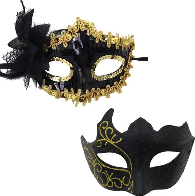 Productafbeelding van Venetiaans masker set, goudkleurig, 1 stuk, voor een maskeradans
