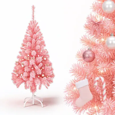 Imagen del producto de Árbol de Navidad artificial QEENTOE, 150 cm, árbol de Navidad de PVC rosa, abeto artificial con soporte de metal, decoración navideña para interiores