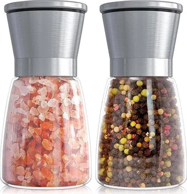 Produktbild von Kräutermühlen-Set aus Edelstahl - 2 Stücke - Salz- und Pfeffermühle mit Kräuterversion - Kompaktes Design