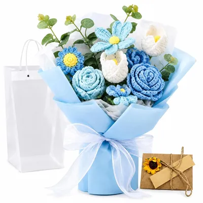 Produktbild von Gebasteltes Blumenbouquet mit Geschenktüte und Karte