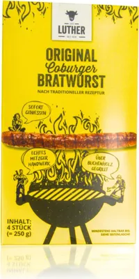 Produktbild von Fleischerei Luther Coburger Bratwurst vorgebraten Geschenkkarton gelb