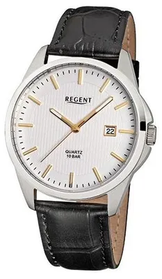 Produktbild von Regent Herren Armbanduhr F-915 Edelstahl Lederband schwarz