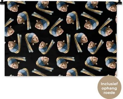 Produktbild von MuchoWow® Wandteppich Wandbehang Mädchen mit Perlenohrring - Muster - Vermeer 90x60 cm Tapisserie Dekoration Wandtuch - Wandskulpturen - Bildteppich