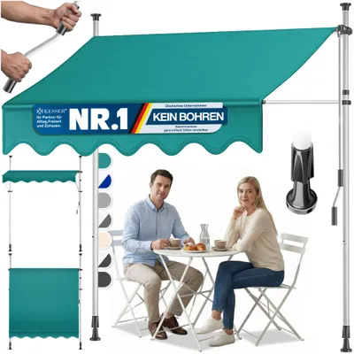 Produktbild von KESSER® Klemmmarkise mit Handkurbel Balkon, Balkonmarkise ohne Bohren, UV-beständig höhenverstellbar wasserabweisend , Sonnenschutz, Terrassenüberdachung , einfache Montage