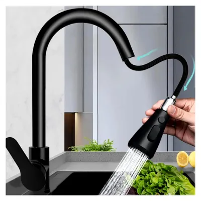 Produktbild von Ausziehbare 360° Küchenarmatur mit drei Wasserstrahlarten, drehbar (schwarz)