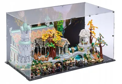 Produktbild von Blacked Brick Vitrine mit bedruckter Rückwand für LEGO® 10316 ICONS – Der Herr der Ringe: Bruchtal™