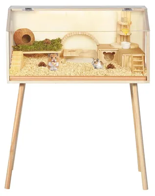 Obrázek produktu pro Velký dřevěný klec pro drobné zvířata – klec pro hlodavce 81 × 41 × 102 cm – akrylová okna odolná proti kousání – otevíratelný horní otvor – dobrá ventilace – vhodná pro křečky, morčata, činčily