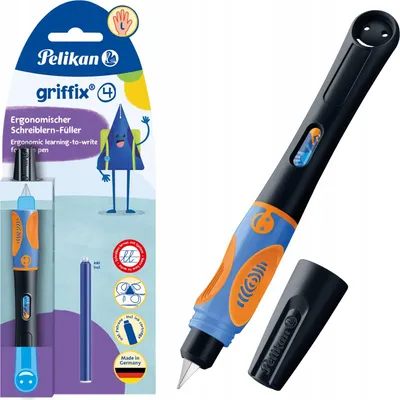 Produktbild von Pelikan griffix® Füller für Linkshänder, Neon Black, Schwarz, Kartuschenfüllsystem, Blau, Kunststoff, Edelstahl, Linkshändig