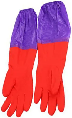 Produktbild von 1 Paar wasserdichte Hausarbeitshandschuhe mit langer Manschette aus Gummi und Latex für Schüsselkleidung-Lila Rot