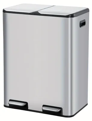 Image de Poubelle - Conteneur à déchets - Poubelle à pédale - Poubelle de tri sélectif - Bac à ordures - Acier inoxydable 304 - 60 litres
