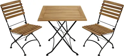 Produktbild von DEGAMO Gartengarnitur Bistroset Klappgarnitur JAKARTA 3-teilig, Flachstahl schwarz + Teak Holz (2x Stuhl, 1x Tisch 75x75cm), klappbar