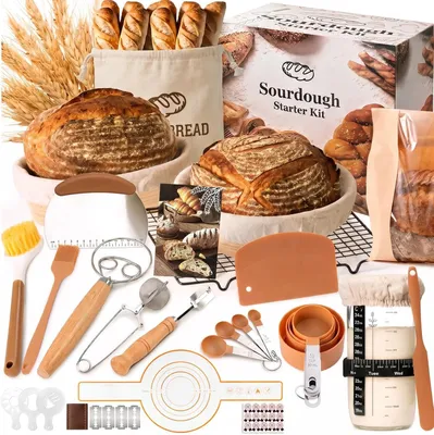 Sauerteig-Starterset 48-teilig mit runden und ovalen Gärkörbchen