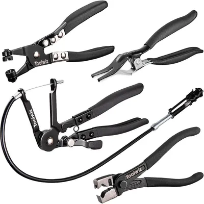 Produktbild von Schlauchschellenzangen Set 4-teilig mit langer Reichweite, Flachband, Schlauchentferner und Clic-R Typ Zange