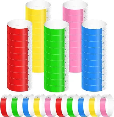 Zdjęcie produktu dla 500 sztuk wodoodpornych opasek papierowych, opaski na koncerty i imprezy, festiwale muzyczne, koncerty, zawody (kolorowe)