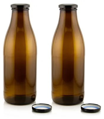 Milch Glasflaschen braun im Set mit 2 Flaschen und Ersatzdeckeln schwarz