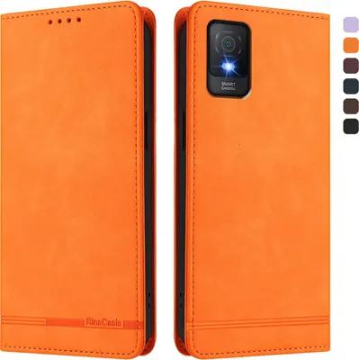 Image de Etui pour TCL 403, étui rétro en cuirPolyuréthaneavec support et fentes pour cartes Orange