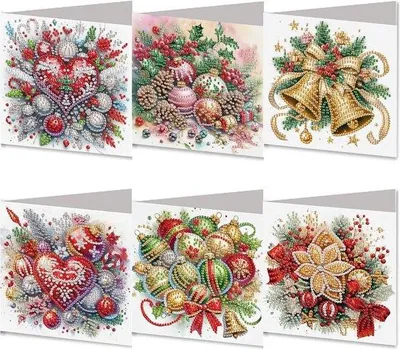 Produktbild von Grußkarten mit Diamantmalerei - 6 Teile – 30 x 15 cm –Weihnachtskarten mit Umschlägen – Komplettes Set für Diamantmalerei – Weihnachtskarten gestalten