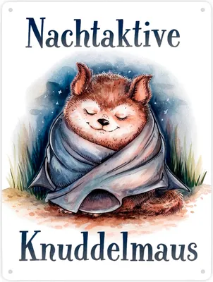Produktbild von Nachtaktive Knuddelmaus Metallschild XXL in 28x38 cm Kuschelige Fledermaus