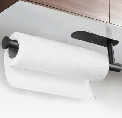 Produktbild von Küchenrollenhalter Schwarz, Edelstahl Wand Paper Towel Holder Klebend Ohne Bohren für Zewa Rollenhalter(Schwarz, Oval 33,4cm)