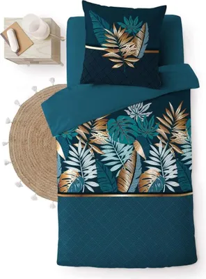 Image de Parure de lit - Douceur d'Intérieur - ALIANOR - Coton 57 fils - 200 x 140 cm - Bleu