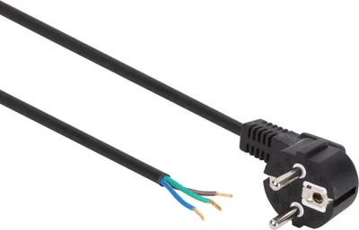 Produktbild von Perel Netzkabel, H05VV-F 3G0.75, 3 m, 10 A/230 V, 2500 W, Typ E/F 90°, für innen, PVC, schwarz