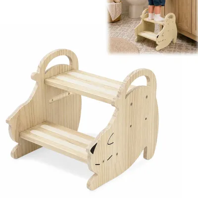 Produktbild von Omgoods – Rutschfester Aufstiegshocker für Kinder mit 2 Holzstufen