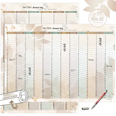 Produktbild von Geburtstagskalender DIN A2 immerwährend abwischbar inkl. Stift - beidseitig Hoch & Quer, gerollt XXL