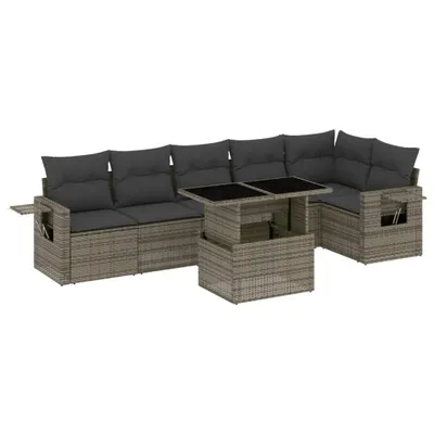 Produktbild von vidaXL 7-tlg. Garten-Sofagarnitur mit Kissen Grau Poly Rattan