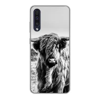 Produktbild von MuchoWow® Handyhülle Schutzhülle Hülle für Samsung Galaxy A30s Kuh - Schottischer Hochländer - Schwarz - Weiß - Tier - Natur - Wildtiere Silikon Softcase Handy Hülle - Karteninhaber