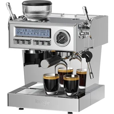 Produktbild von iceagle Espressomaschine mit italienischer 20-bar-Pumpe, Kaffeemühle, Portafilter, Kaffeemaschine mit Cappuccinatore, Barista-Kit, 20 Bar, 3 Temperatu